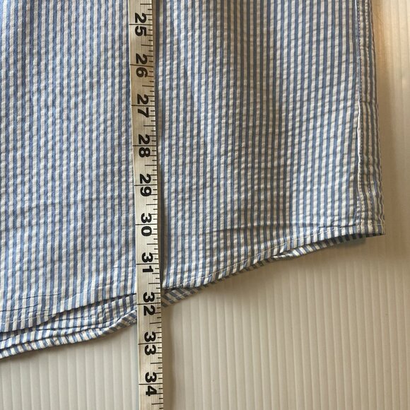 Lands’ End Seersucker Shirt Men’s L Blue White Striped Button Up Nautical Beach - Picture 10 of 10